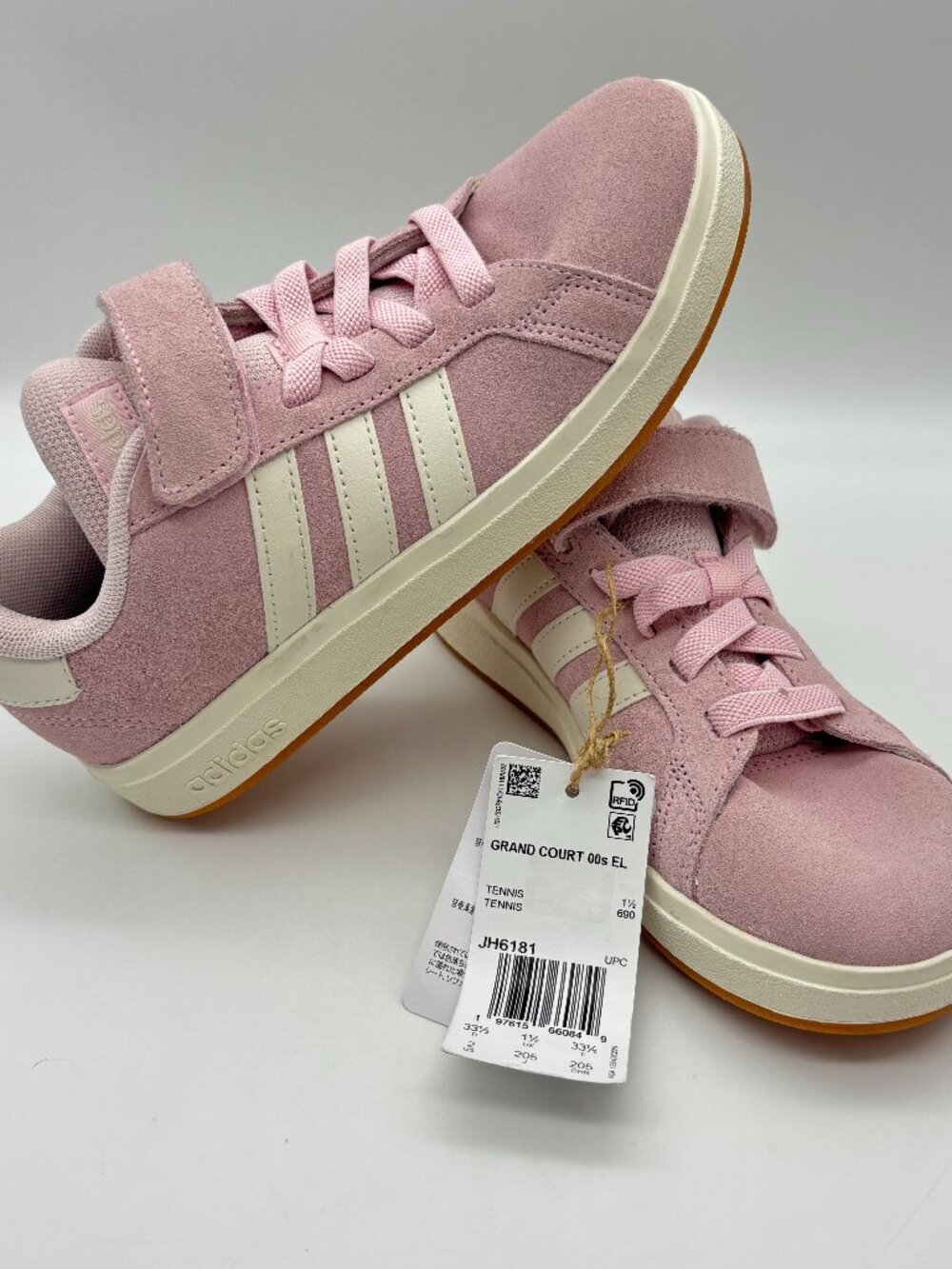Adidas Kids Girls Grand Court 00s Pink Off White Tennis Shoes Strap Sneakers, 2